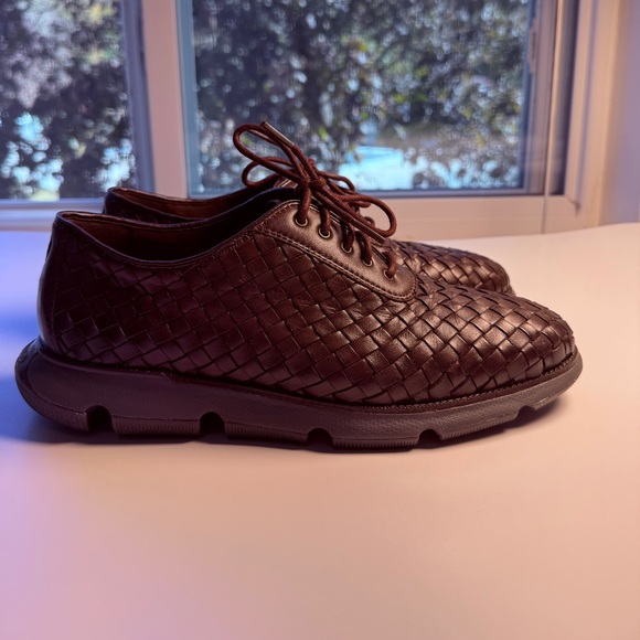 COLE HAAN MENS 4 ZERO GRAND BURGUNDY WOVEN OXFORD LEATHER SHOES SIZE 8 M - Picture 1 of 12